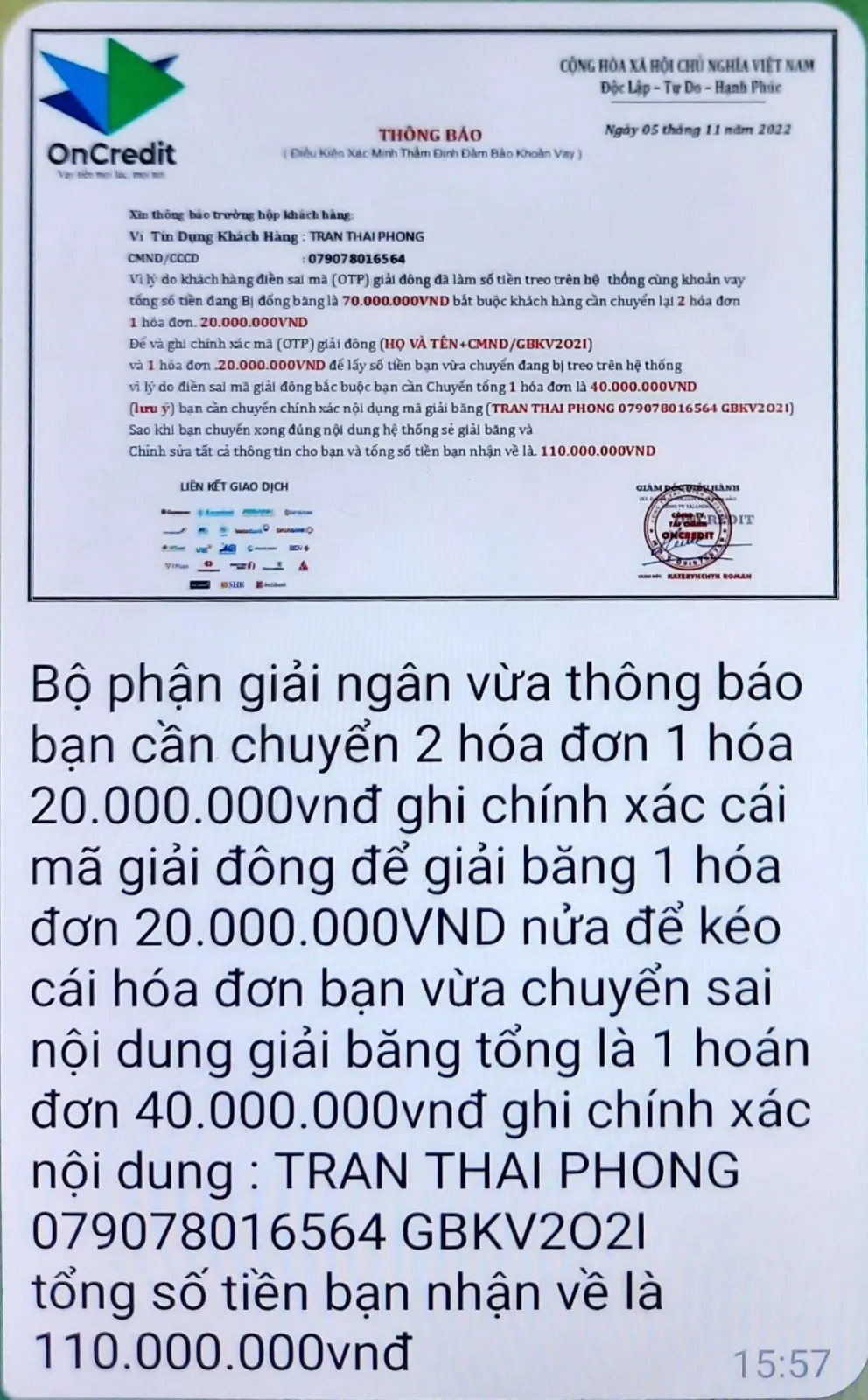 mạo danh c&ocirc;ng ty OnCredit