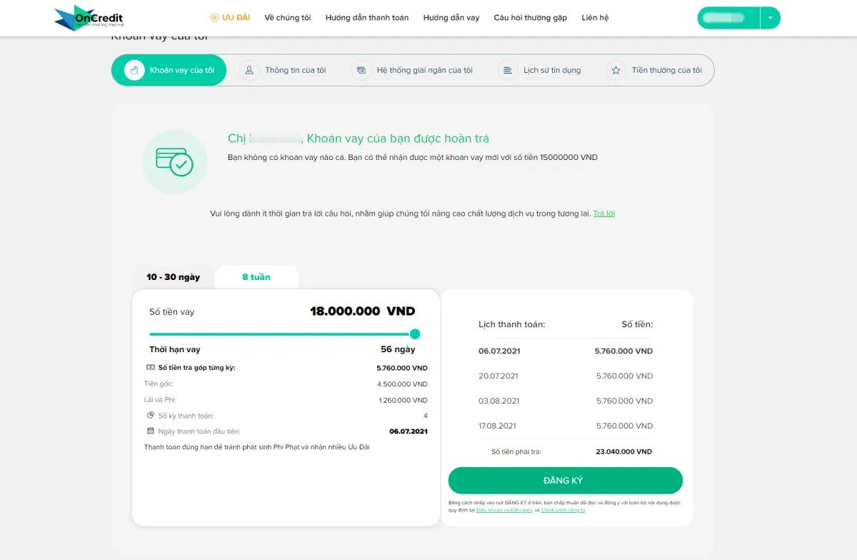 OnCredit tư vấn khoản vay trả góp online