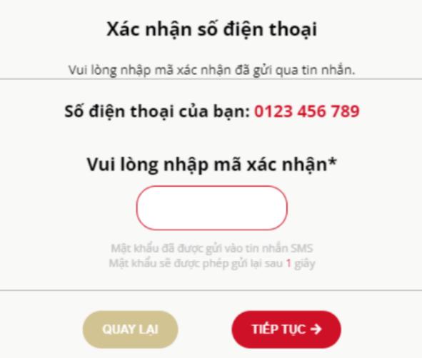 Mã OTP cho VayVND để xác nhận và tiếp tục đăng ký